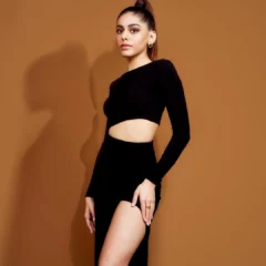 Alaya F's Glamorous Look In Black Cut-Out Thigh-High Slit Dress