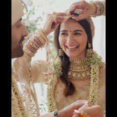 Alia bhatt Wears Ivory Sabyasachi Sari As She Marries Ranbir Kapoor